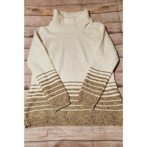 Calvin Klein Long Sleeve Turtleneck Sweater Gold Metallic Thread White Women’s S